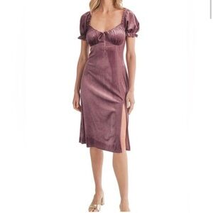 All In Favor Plum Velvet Puff Sleeve Midi Dress Sweetheart Milkmaid Cottage M